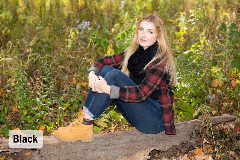 Funky Junque Infinity Scarf for Women â€“ Oversized Chunky Cable Knit Warm Winter Women's Infinity Neck Scarves Circle Wrap - Sherpa Lined - Black - Image 3